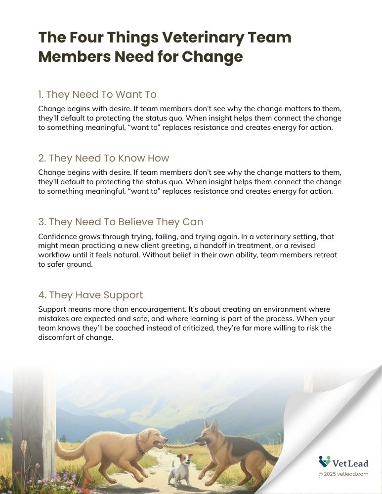 The Four Things Veterinary Team Members Need for Change - VetLead The Four Things Veterinary Team Members Need for Change - VetLead