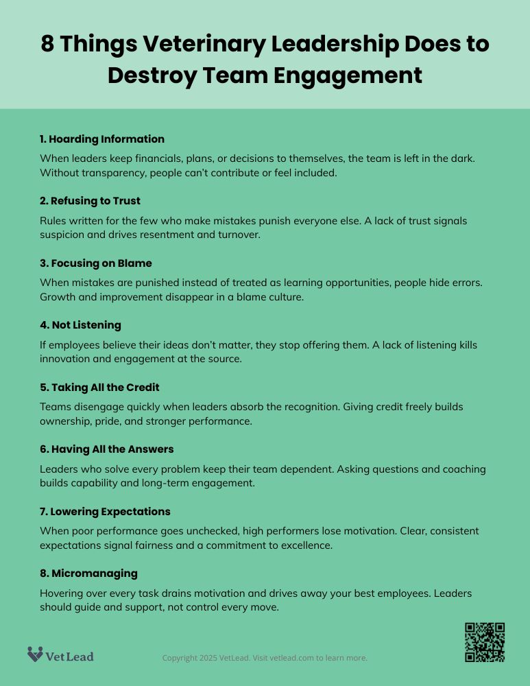 8 Things Veterinary Leadership Does to Destroy Team Engagement - VetLead